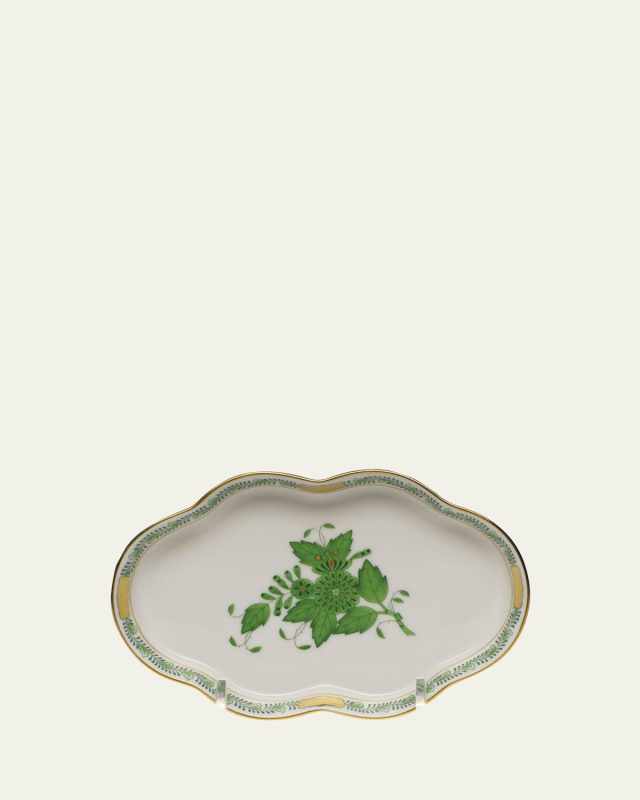 Chinese Bouquet Green Small Scalloped Tray